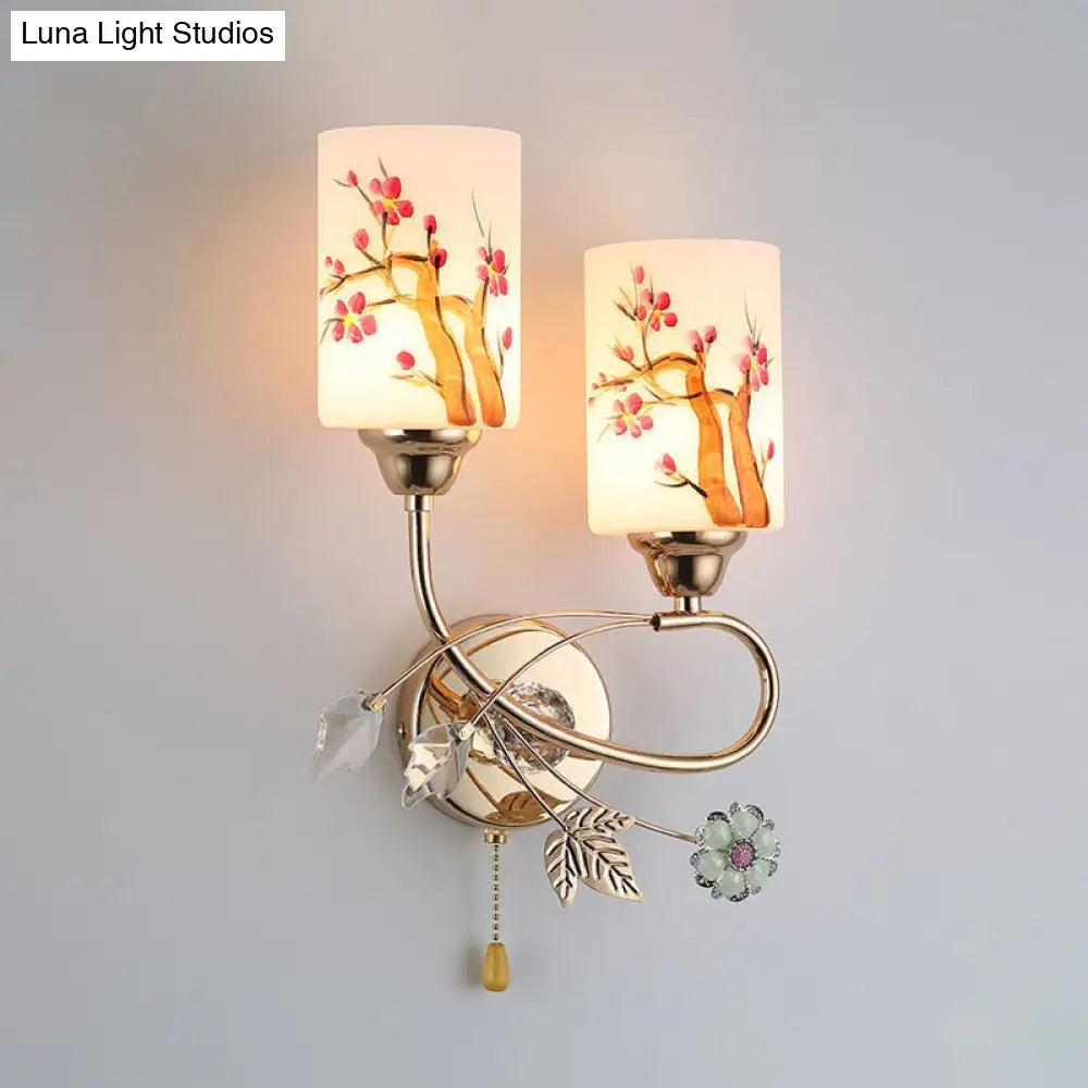 DecorBites™ Contemporary Gold Finish Wall Lamp with Cream Glass Shade & Pull Chain