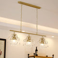 DecorBites™ Contemporary Gold Island Chandelier with Crystal Raindrop Accents - 3 Heads, Scroll Frame Design