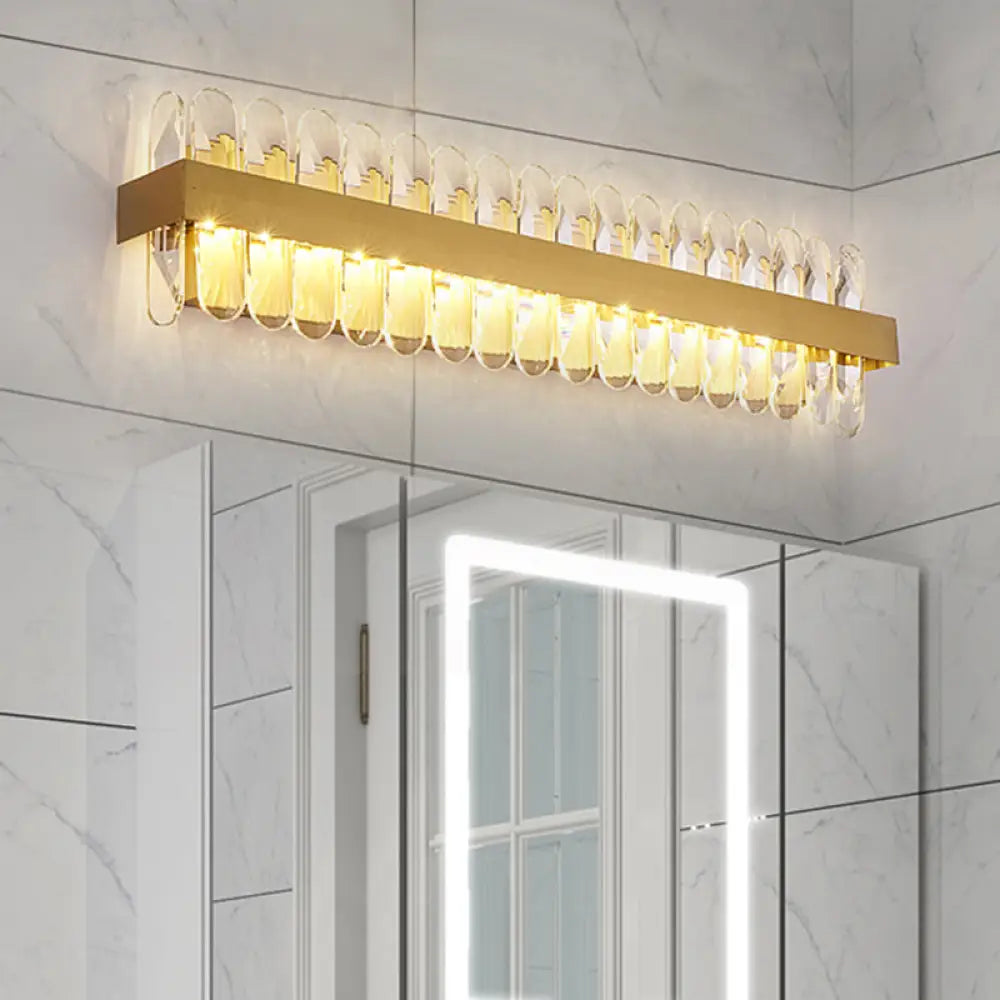 DecorBites™ Contemporary Gold LED Bathroom Wall Sconce with Clear Oval-Cut Crystals