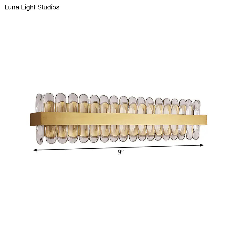 DecorBites™ Contemporary Gold LED Bathroom Wall Sconce with Clear Oval-Cut Crystals