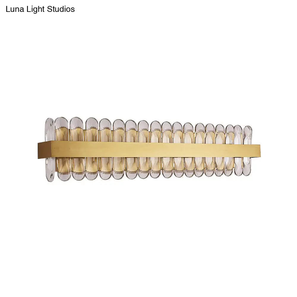 DecorBites™ Contemporary Gold LED Bathroom Wall Sconce with Clear Oval-Cut Crystals