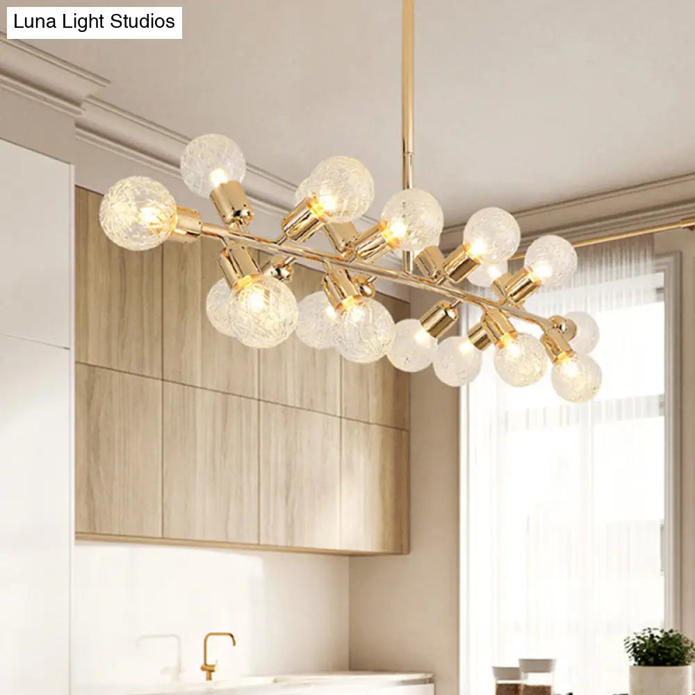 DecorBites™ Contemporary Gold Linear LED Island Lighting - 18 Lights Hanging Ceiling Lamp with Ribbing Glass Shade