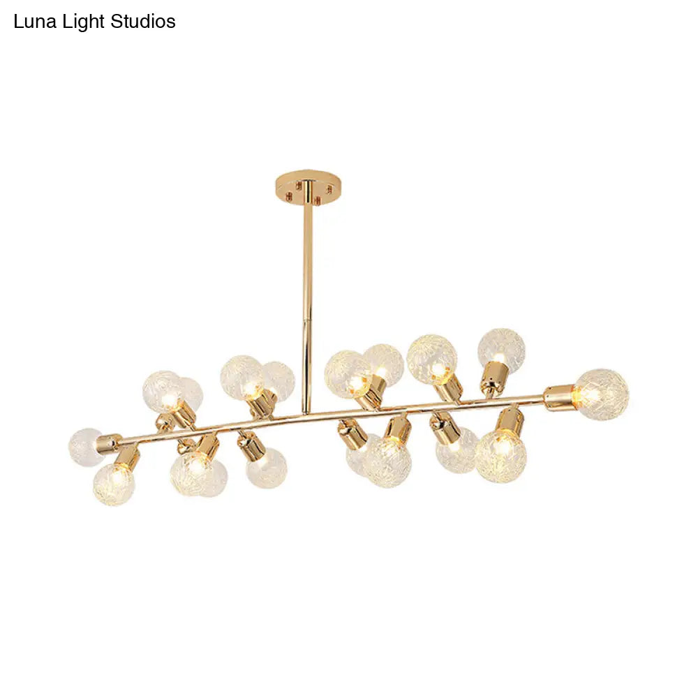 DecorBites™ Contemporary Gold Linear LED Island Lighting - 18 Lights Hanging Ceiling Lamp with Ribbing Glass Shade