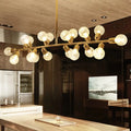 DecorBites™ Contemporary Gold Linear LED Island Lighting - 18 Lights Hanging Ceiling Lamp with Ribbing Glass Shade