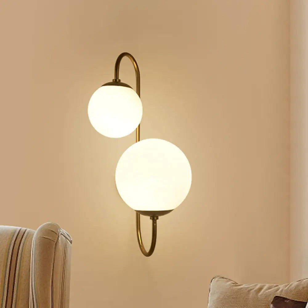 DecorBites™ Contemporary Gold Metal Wall Sconce with Opal Glass Shade - 2 Bulb Arm Design