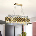 DecorBites™ Contemporary Gold Pendant - Crystal Block Oval Island Light with 16-Light Dining Room Illumination and Lattice Frame
