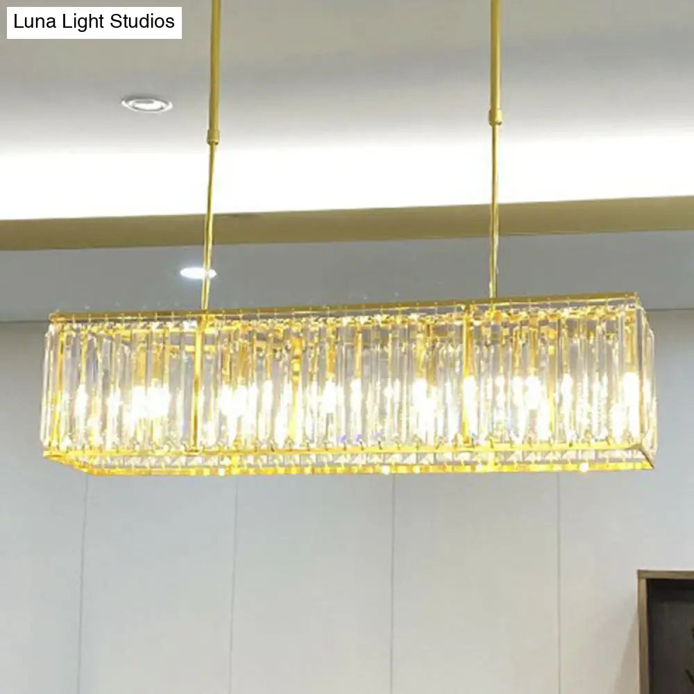 DecorBites™ Contemporary Gold Rectangular Island Pendant Light with Tri-Prism Crystal Accents - 3 Bulbs - Dining Room Ceiling Fixture