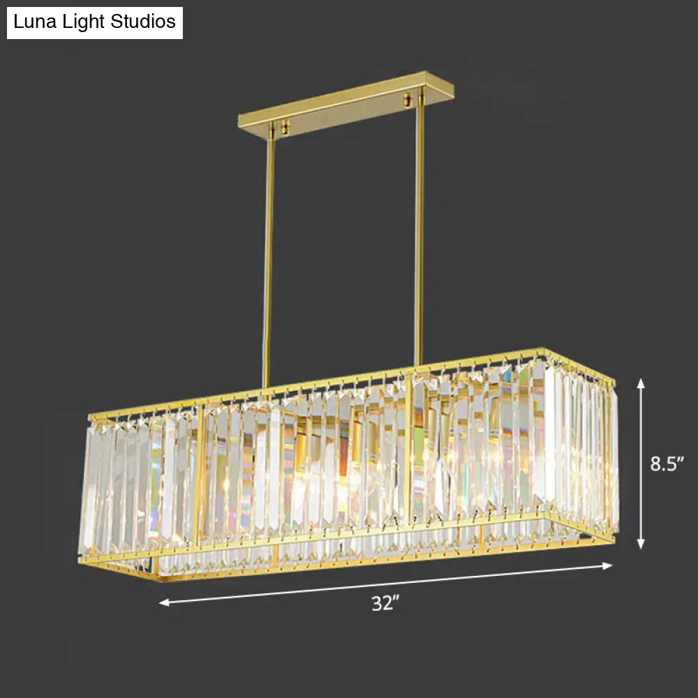 DecorBites™ Contemporary Gold Rectangular Island Pendant Light with Tri-Prism Crystal Accents - 3 Bulbs - Dining Room Ceiling Fixture