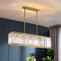 DecorBites™ Contemporary Gold Rectangular Island Pendant Light with Tri-Prism Crystal Accents - 3 Bulbs - Dining Room Ceiling Fixture