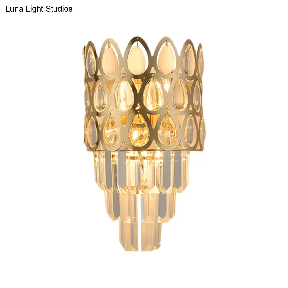 DecorBites™ Contemporary Grid Wall Mount Teardrop Crystal Light - 3 Lights - Black/Gold Sconce Lamp Fixture