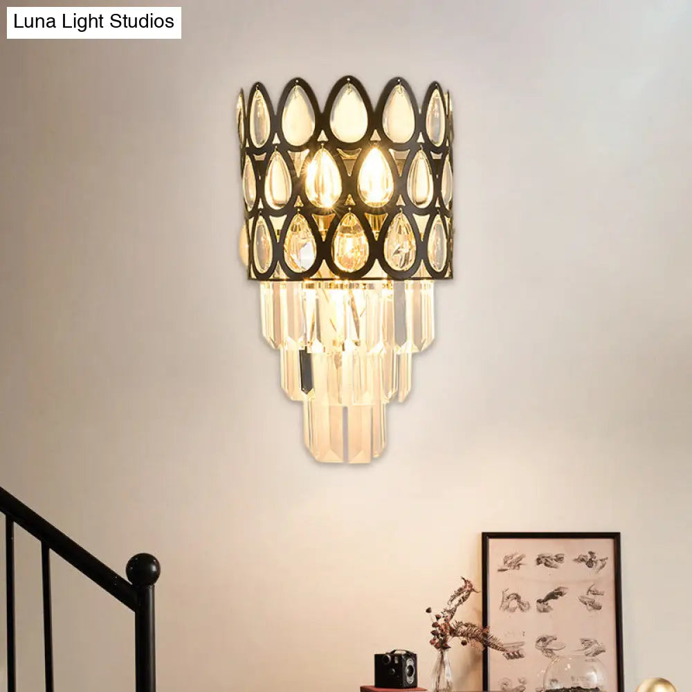 DecorBites™ Contemporary Grid Wall Mount Teardrop Crystal Light - 3 Lights - Black/Gold Sconce Lamp Fixture