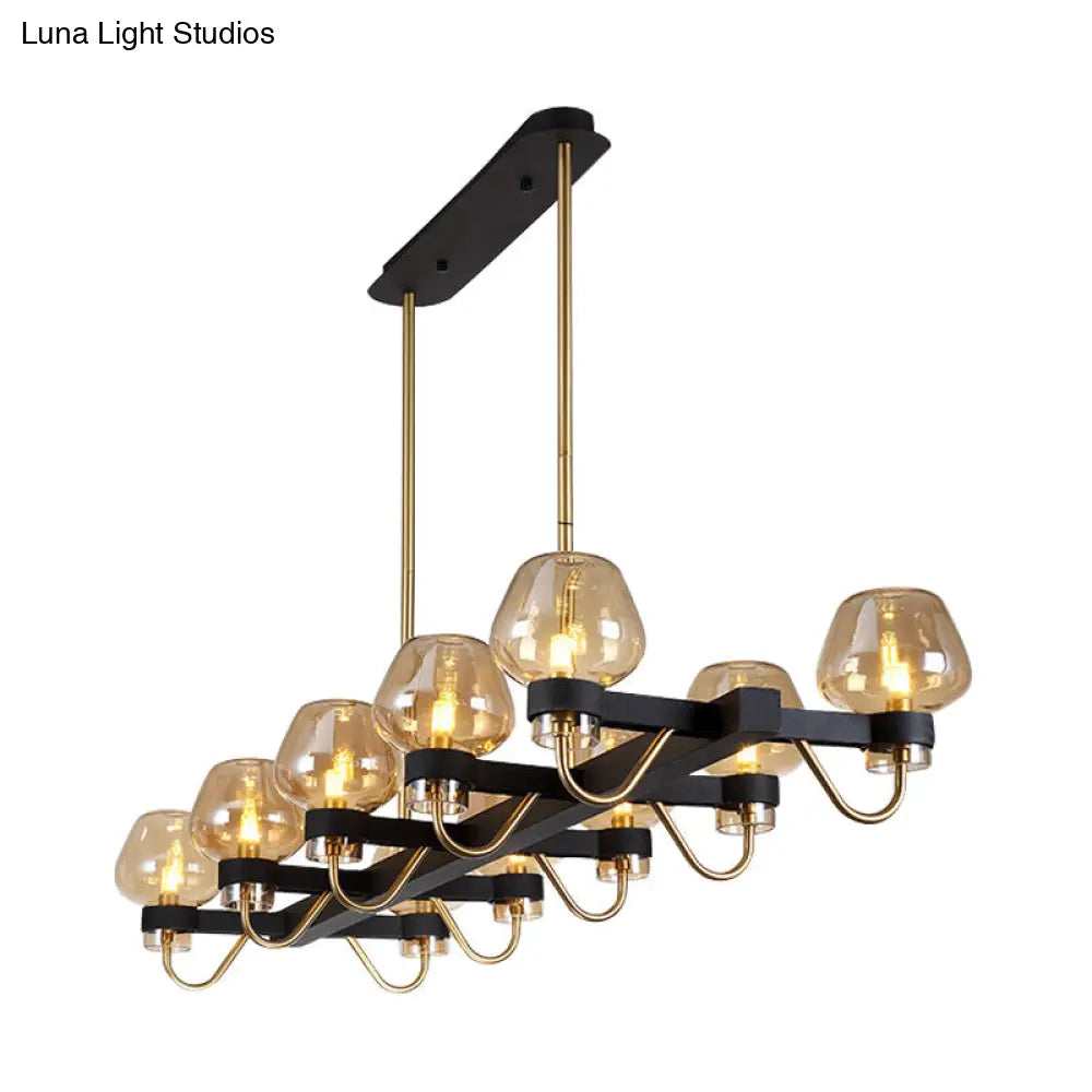 DecorBites™ Contemporary Island Lamp: 10 Glass Bulbs in Clear/Amber/Smoke Suspended Fixture - Black/Brass for Bedroom