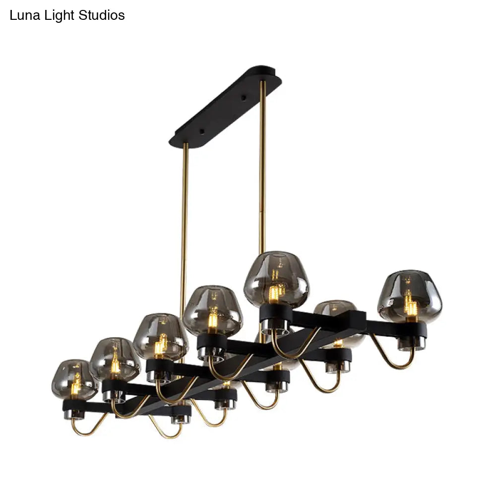 DecorBites™ Contemporary Island Lamp: 10 Glass Bulbs in Clear/Amber/Smoke Suspended Fixture - Black/Brass for Bedroom