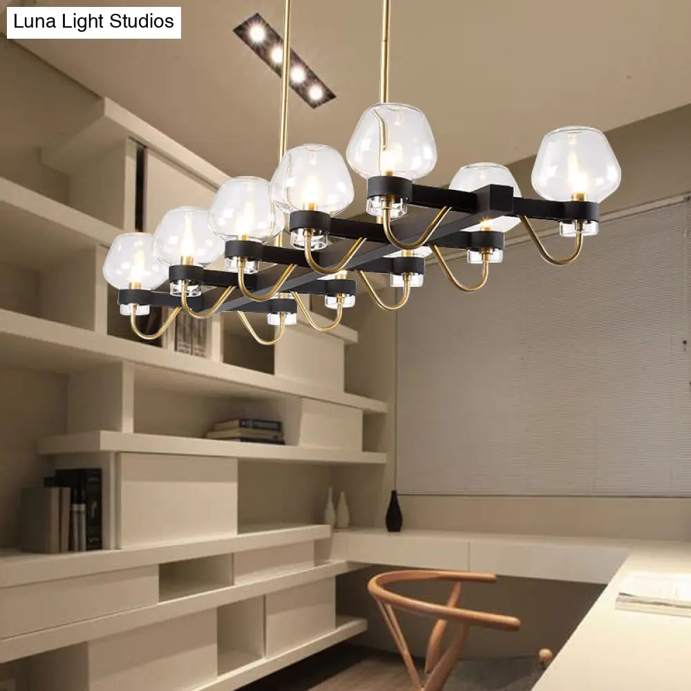 DecorBites™ Contemporary Island Lamp: 10 Glass Bulbs in Clear/Amber/Smoke Suspended Fixture - Black/Brass for Bedroom