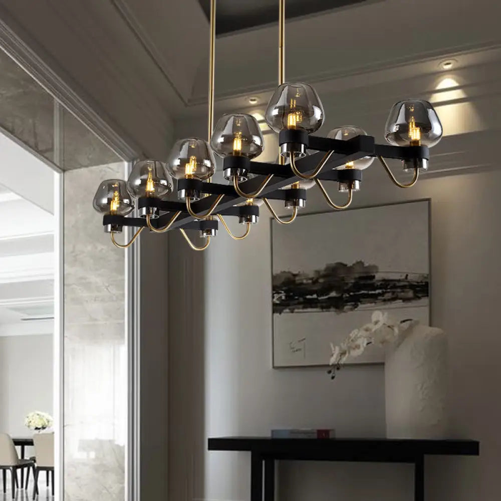 DecorBites™ Contemporary Island Lamp: 10 Glass Bulbs in Clear/Amber/Smoke Suspended Fixture - Black/Brass for Bedroom