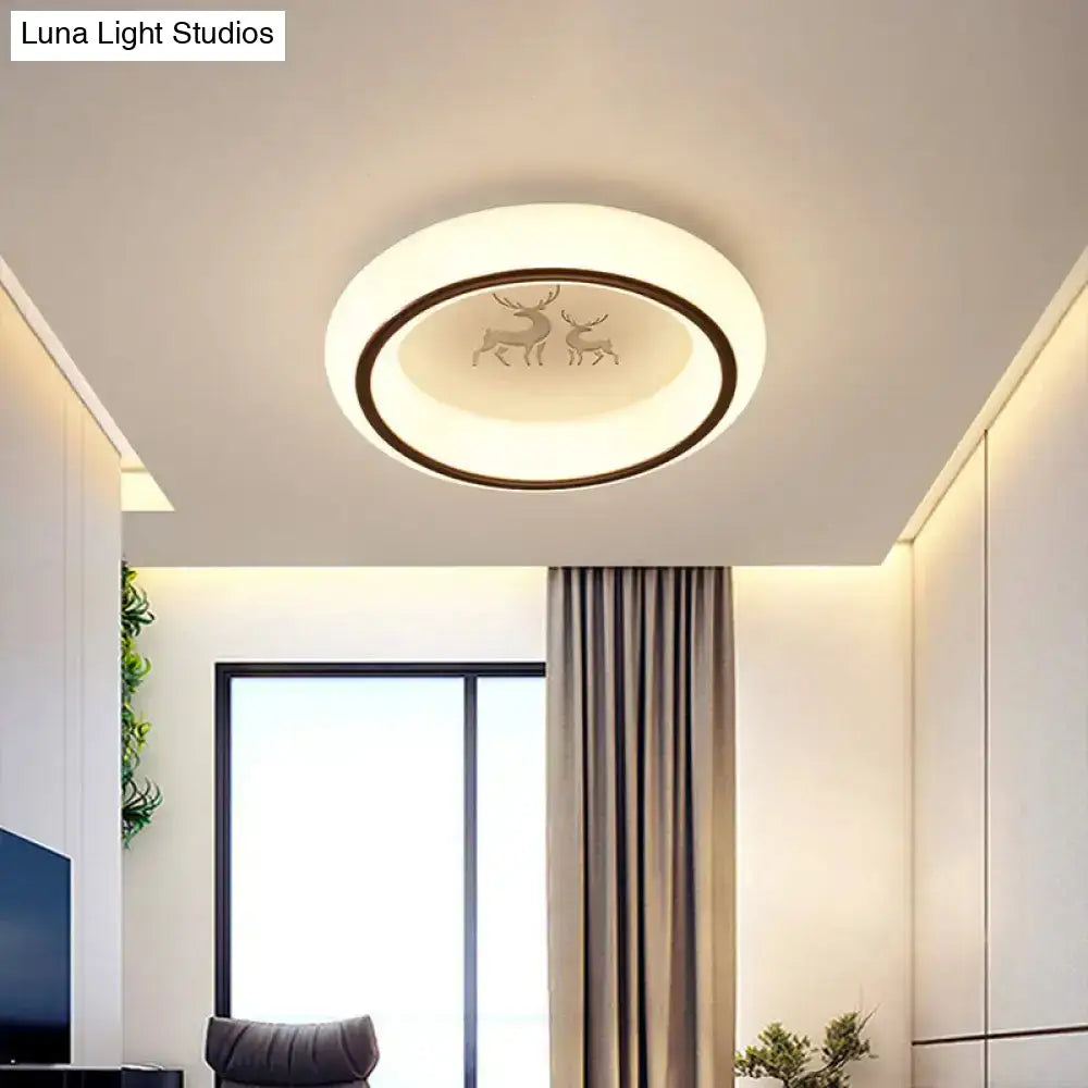 DecorBites™ Contemporary LED Ceiling Lamp in White with Moon, Deer, and Hot Air Balloon Flush Light