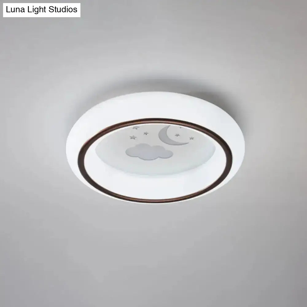 DecorBites™ Contemporary LED Ceiling Lamp in White with Moon, Deer, and Hot Air Balloon Flush Light