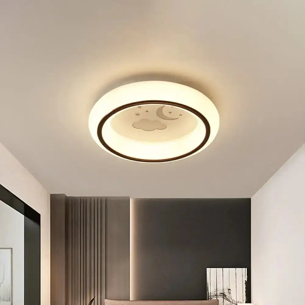 DecorBites™ Contemporary LED Ceiling Lamp in White with Moon, Deer, and Hot Air Balloon Flush Light