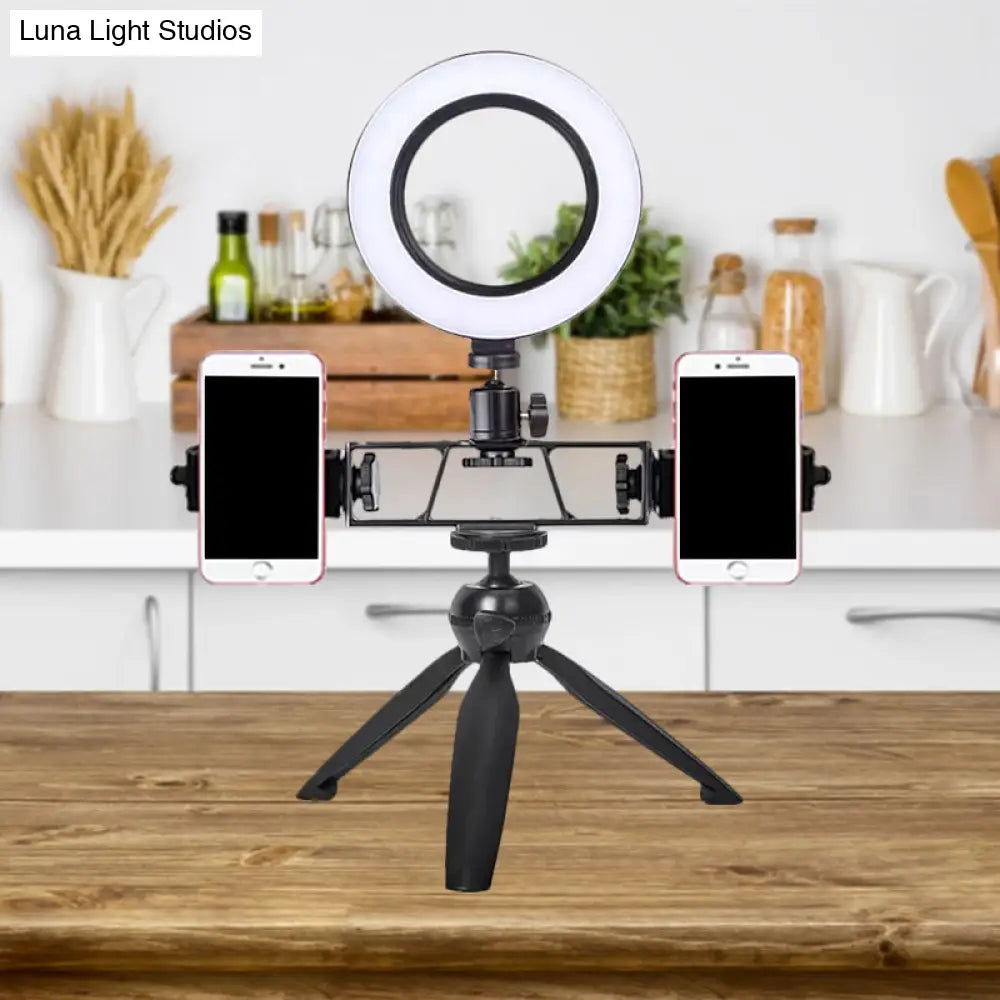 DecorBites™ Contemporary LED Circular Vanity Light - Black Iron Tripod Design