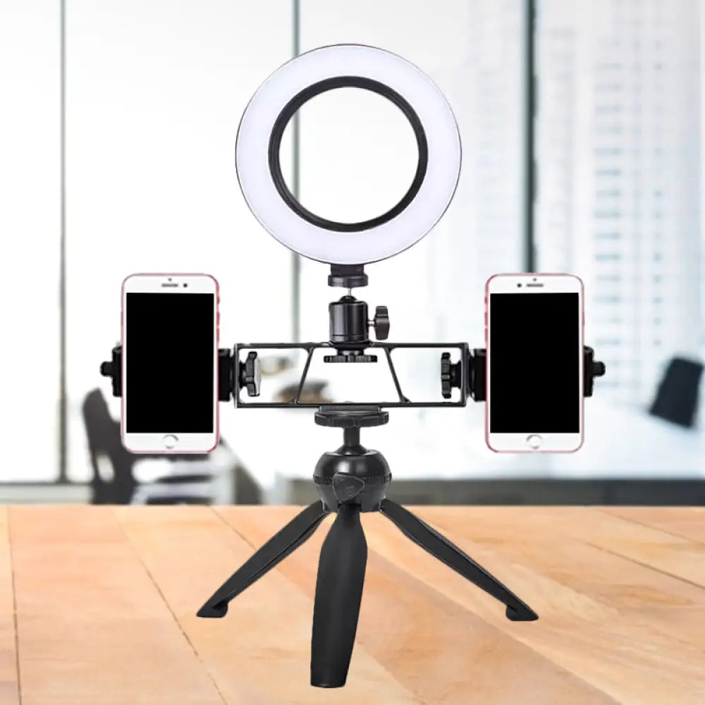 DecorBites™ Contemporary LED Circular Vanity Light - Black Iron Tripod Design