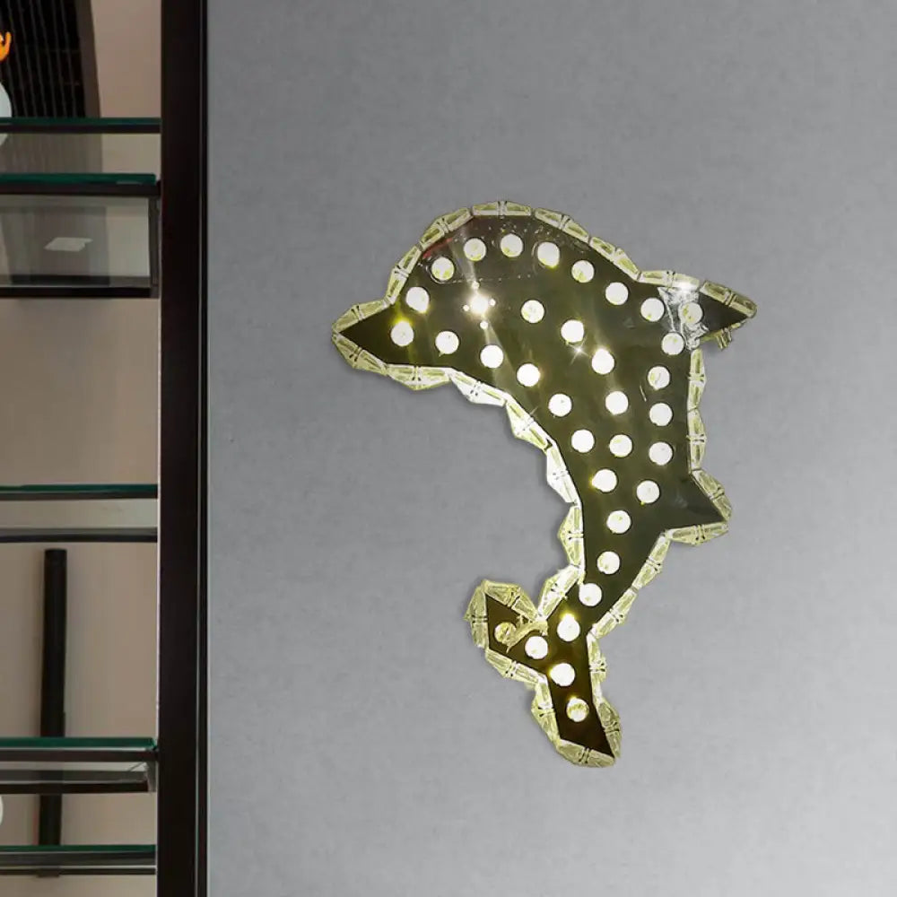 DecorBites™ Contemporary LED Crystal Prism Dolphin Wall Light in Warm/White - Nickle Wall Mount Fixture