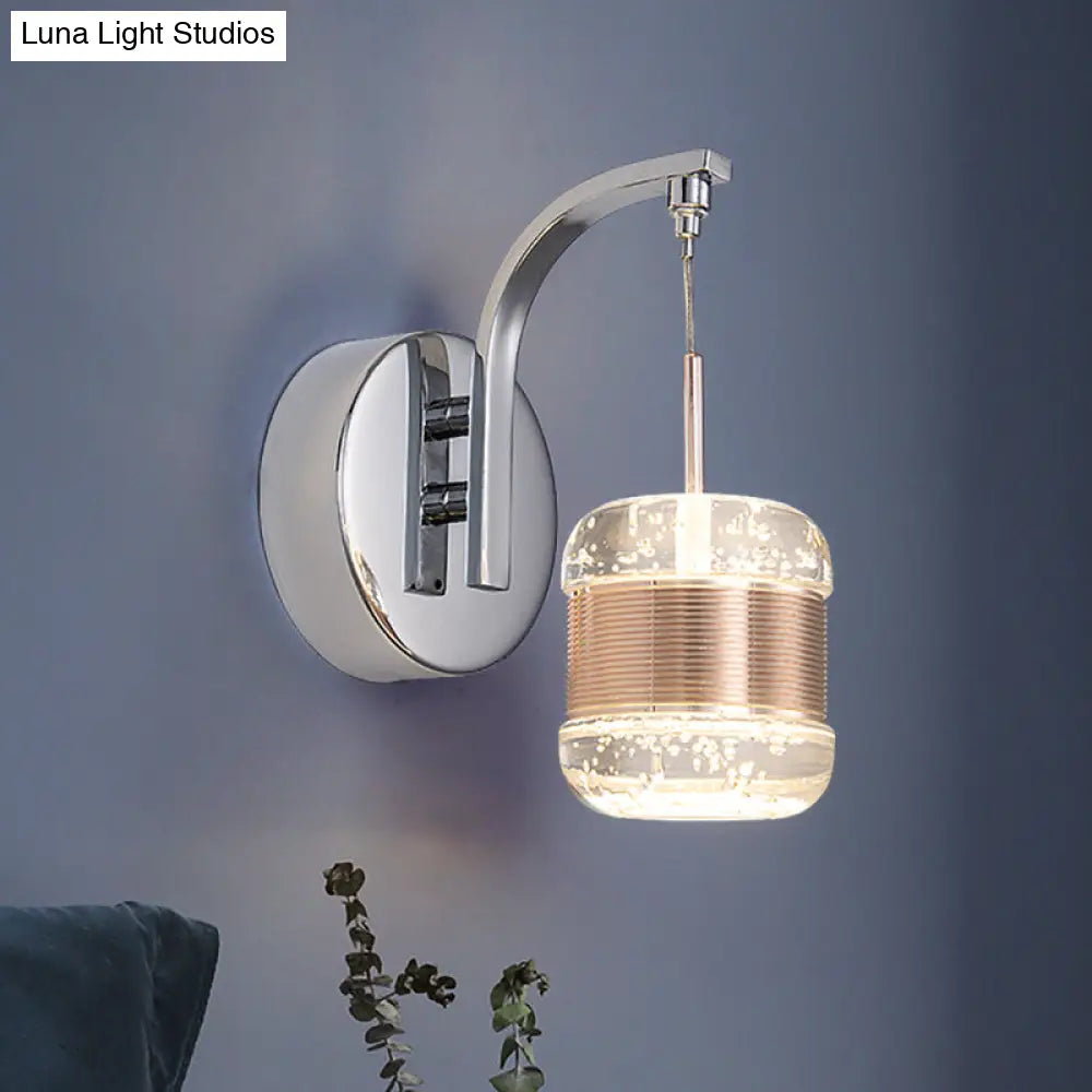 DecorBites™ Contemporary LED Crystal Wall Lamp - Chrome Cylinder Bedroom Light Fixture
