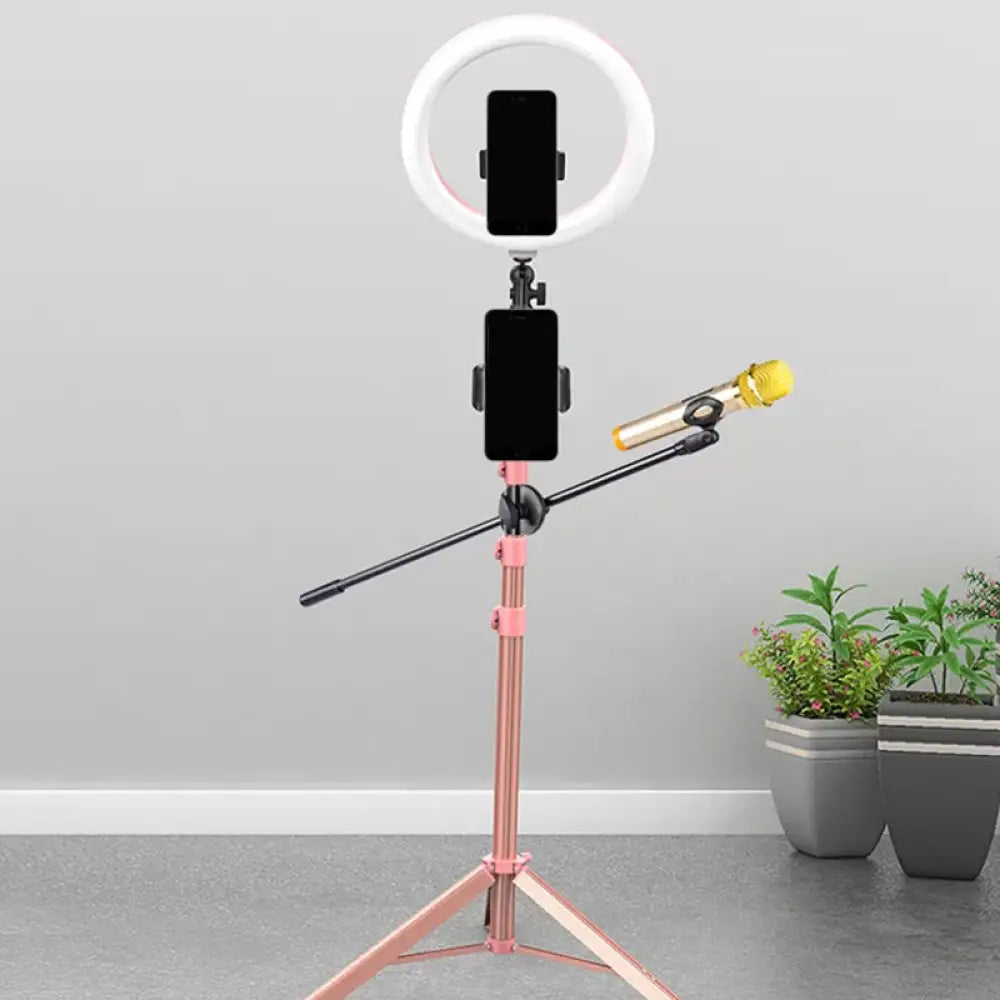 DecorBites™ Contemporary LED Fill Light - Metallic Circular Mirror Lamp in Black/Pink with Tripod Design