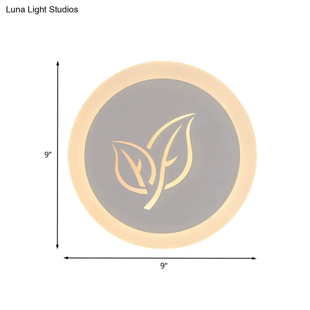 DecorBites™ Contemporary LED Flush Wall Sconce in White with Leaf Pattern - Modern Circle Design