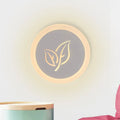 DecorBites™ Contemporary LED Flush Wall Sconce in White with Leaf Pattern - Modern Circle Design