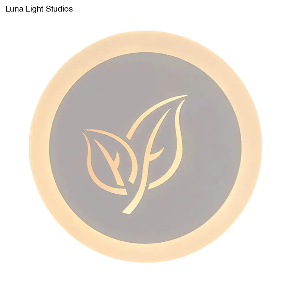 DecorBites™ Contemporary LED Flush Wall Sconce in White with Leaf Pattern - Modern Circle Design