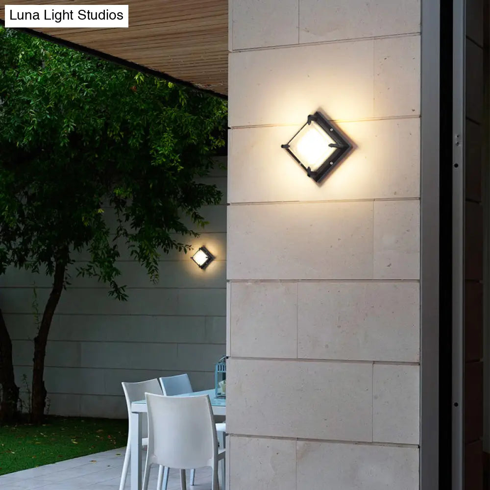 DecorBites™ Contemporary LED Square Patio Wall Sconce Light in Black with Frosted Glass