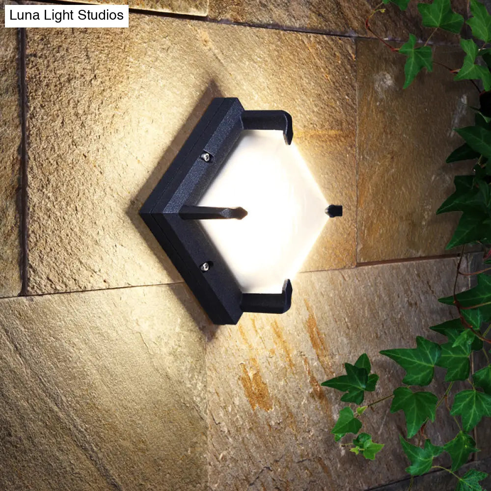 DecorBites™ Contemporary LED Square Patio Wall Sconce Light in Black with Frosted Glass