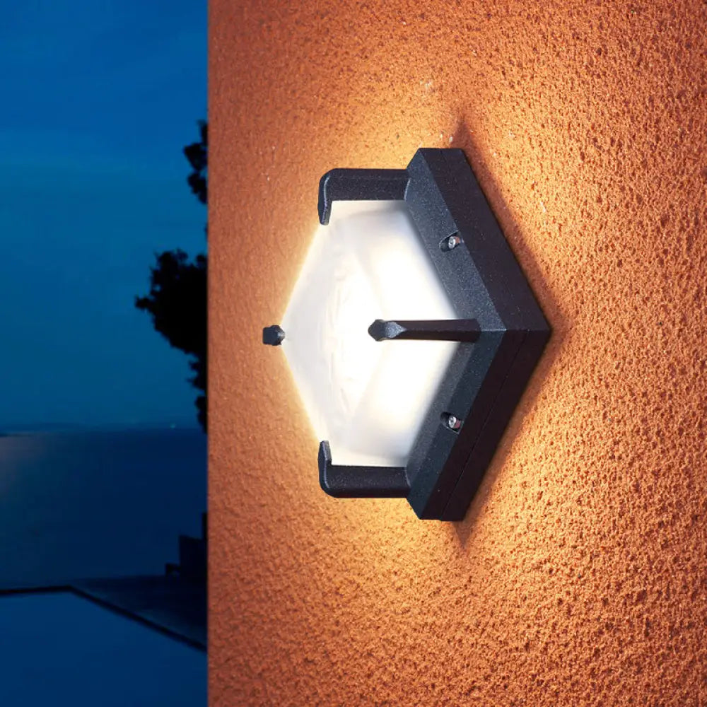DecorBites™ Contemporary LED Square Patio Wall Sconce Light in Black with Frosted Glass