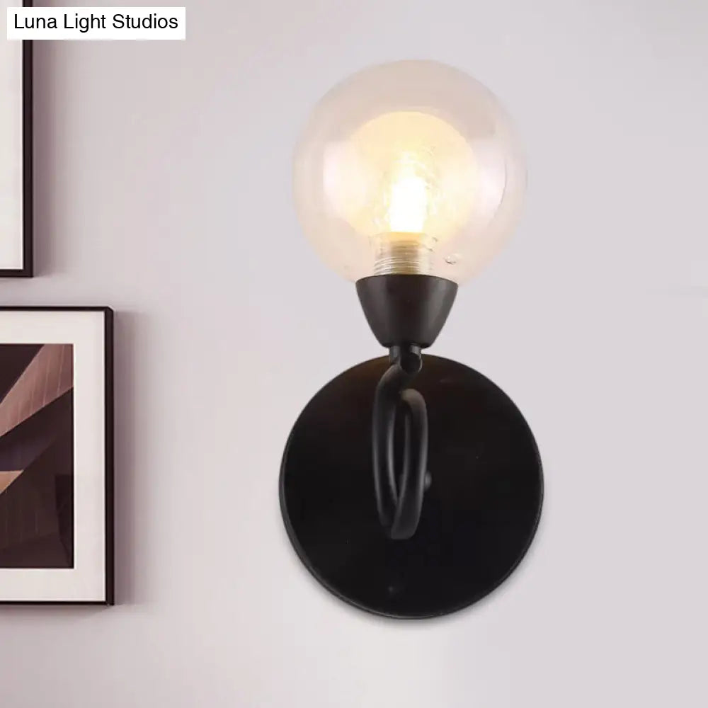 DecorBites™ Contemporary LED Wall Sconce Light Fixture - White Glass Round Design (Black Mount)