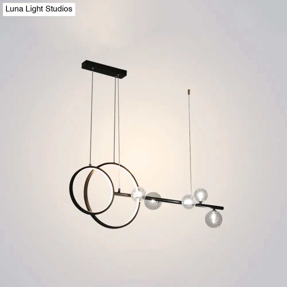 DecorBites™ Contemporary Linear and Ring LED Pendant Light for Dining Room - Metal Hanging Island Light with Clear Glass Shade