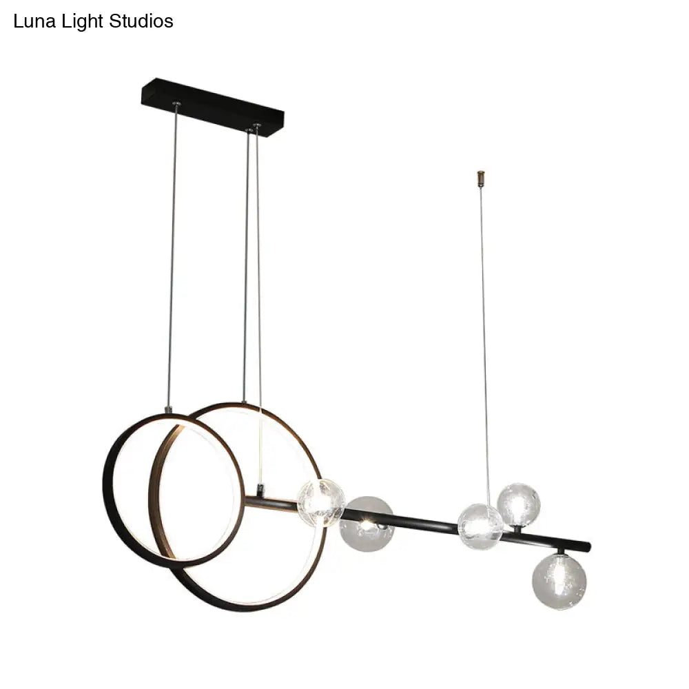 DecorBites™ Contemporary Linear and Ring LED Pendant Light for Dining Room - Metal Hanging Island Light with Clear Glass Shade