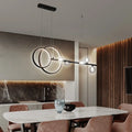 DecorBites™ Contemporary Linear and Ring LED Pendant Light for Dining Room - Metal Hanging Island Light with Clear Glass Shade