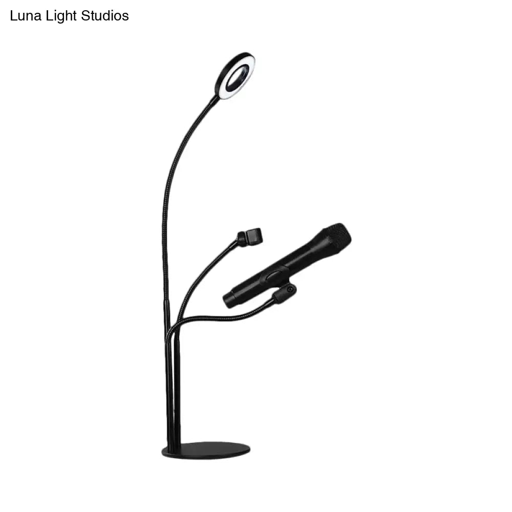 DecorBites™ Contemporary Metal Circular Vanity Light with USB LED Fill Lighting and Mobile Phone Support - Sleek Black Finish