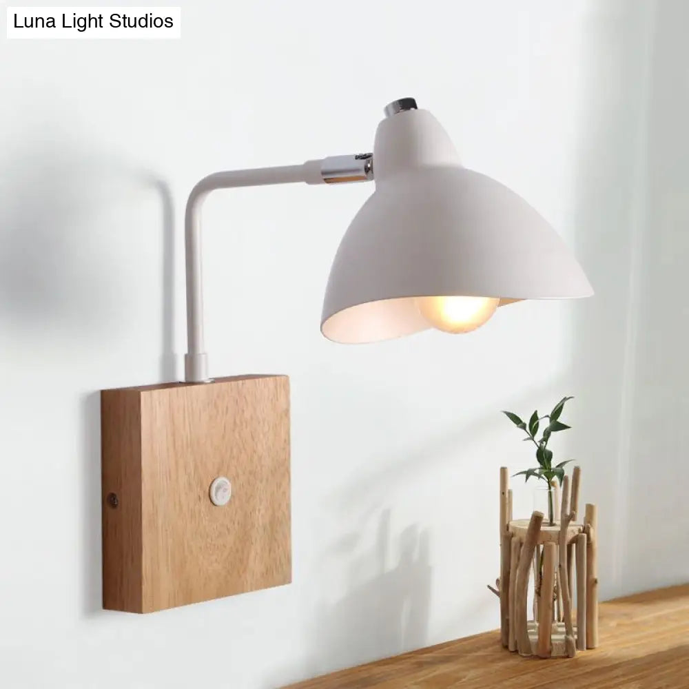 DecorBites™ Contemporary Metal Wall Lamp - White Wall Light Sconce with Square Wooden Backplate