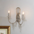 DecorBites™ Contemporary Metallic Candelabra Wall Light Sconce - 2-Light Crystal Bedroom Lighting - Nickel Finish with Curved Arm