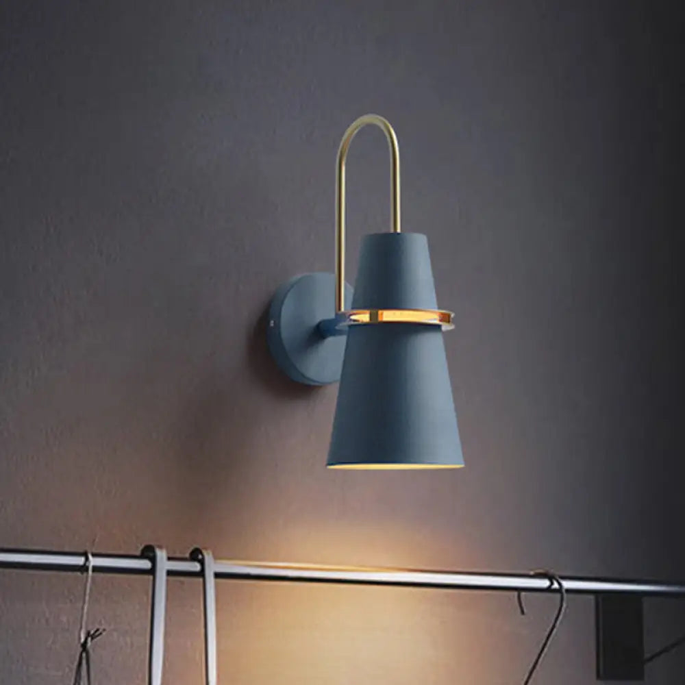 DecorBites™ Contemporary Metallic Flared Wall Sconce Light with Curved Arm - Blue/Black 1 Head Wall Mount Lamp Fixture