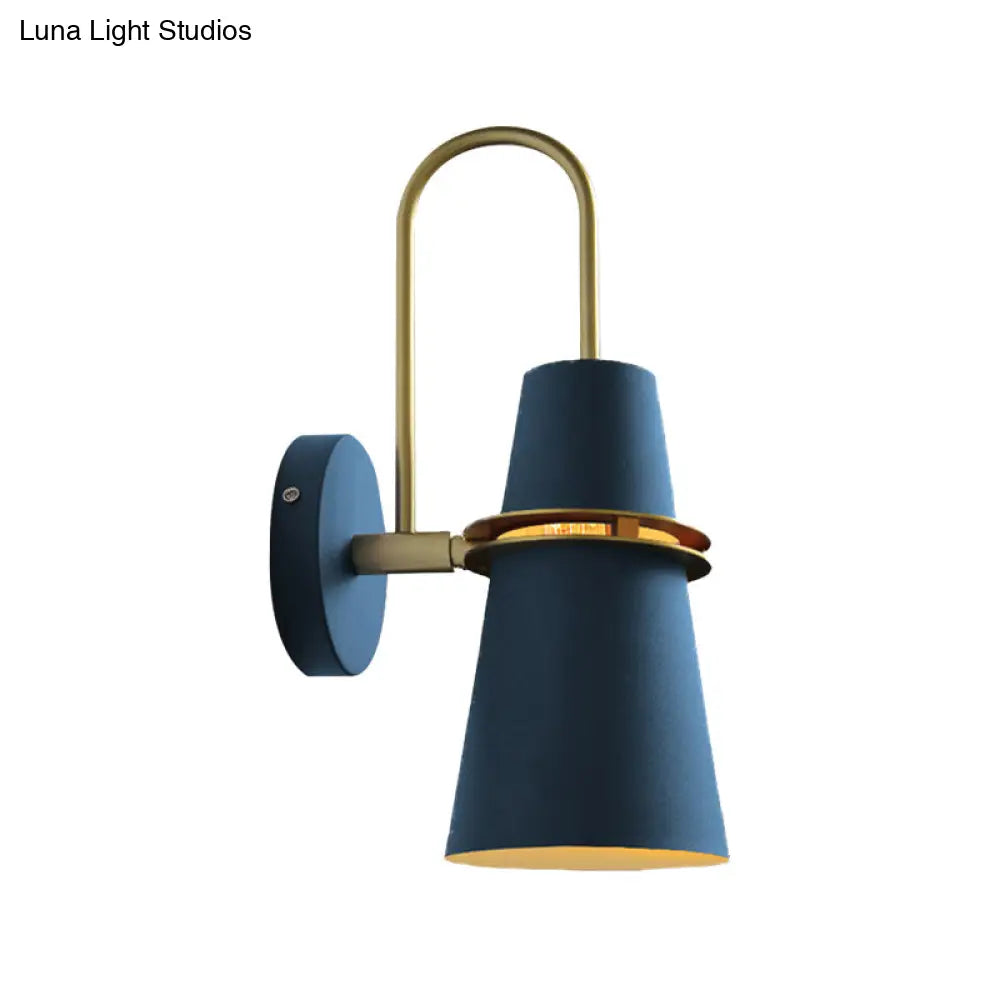DecorBites™ Contemporary Metallic Flared Wall Sconce Light with Curved Arm - Blue/Black 1 Head Wall Mount Lamp Fixture