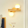 DecorBites™ Contemporary Milk Glass Wall Lamp with Wooden Base - 2 Lights in White for Bathroom