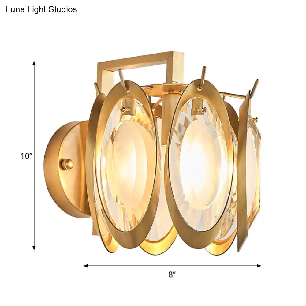 DecorBites™ Contemporary Oval Wall Light with Clear Crystal Deco - Metallic 1-Light Fixture for Living Room