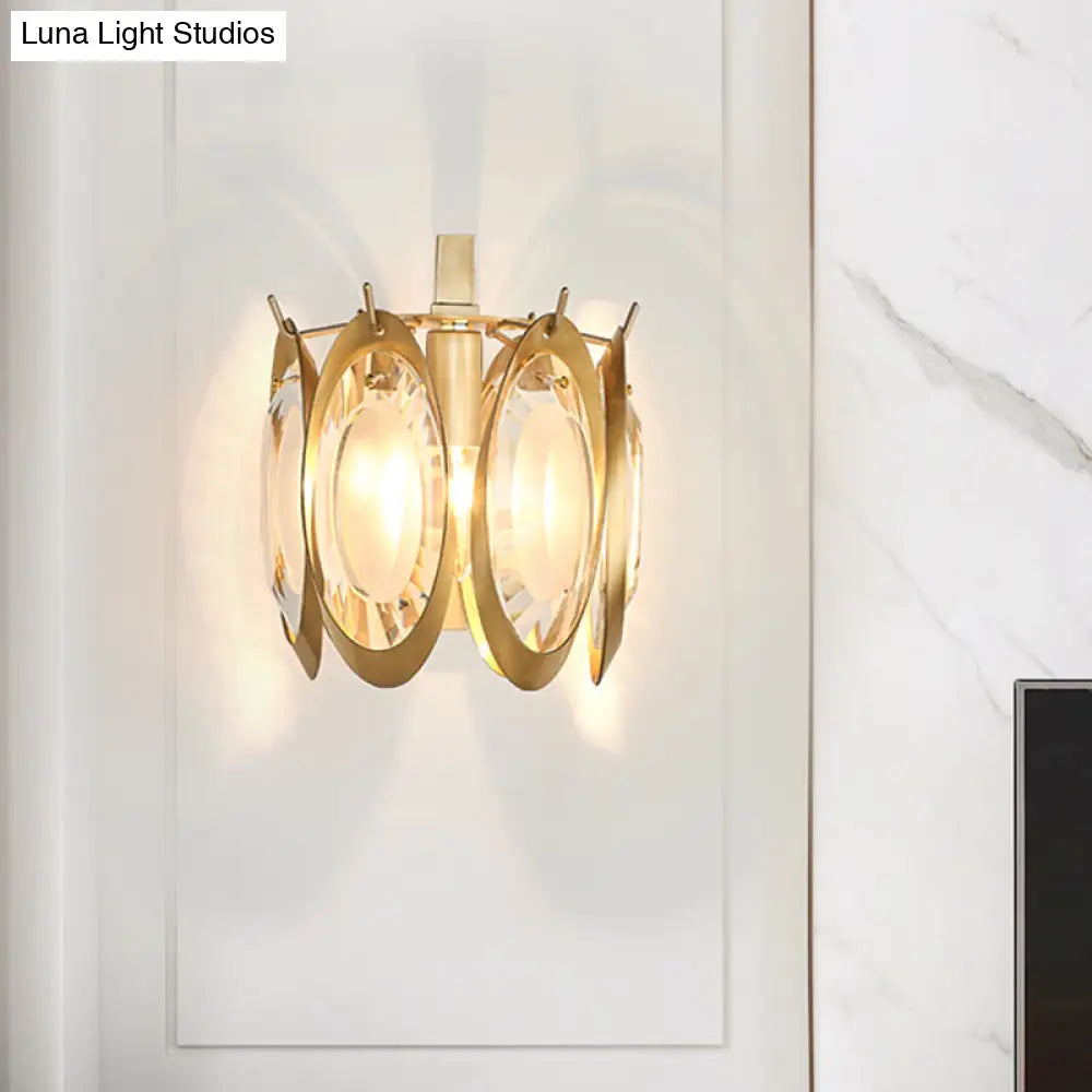 DecorBites™ Contemporary Oval Wall Light with Clear Crystal Deco - Metallic 1-Light Fixture for Living Room