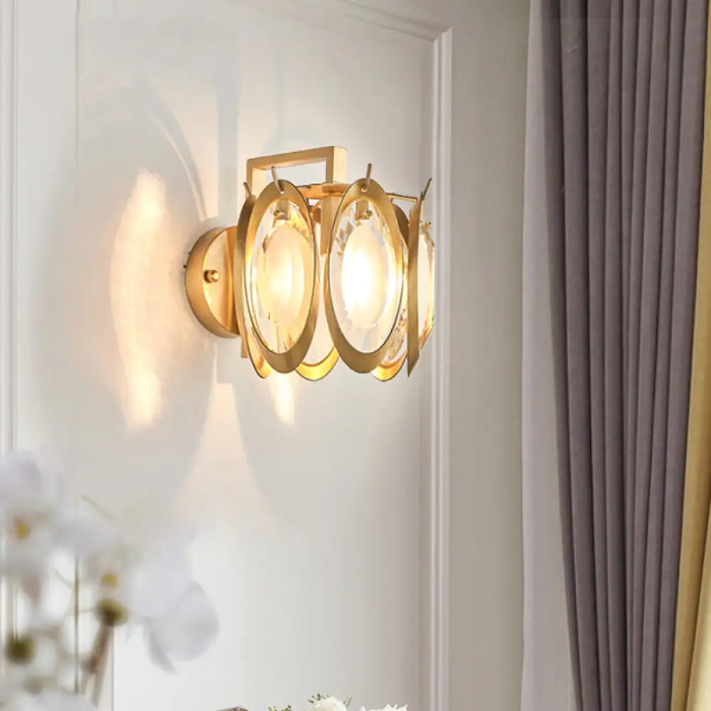 DecorBites™ Contemporary Oval Wall Light with Clear Crystal Deco - Metallic 1-Light Fixture for Living Room