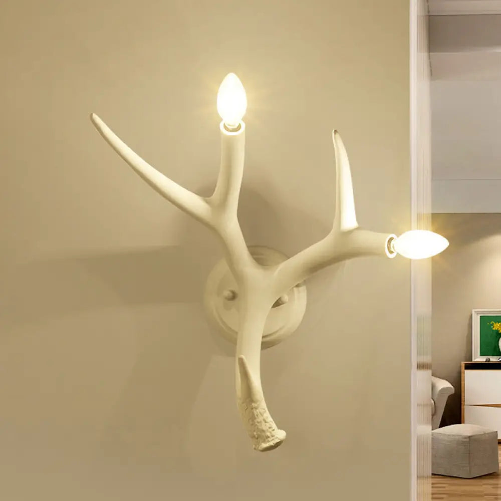 DecorBites™ Contemporary Resin Antler Wall Sconce - 2 Lights, White - Ideal for Restaurants
