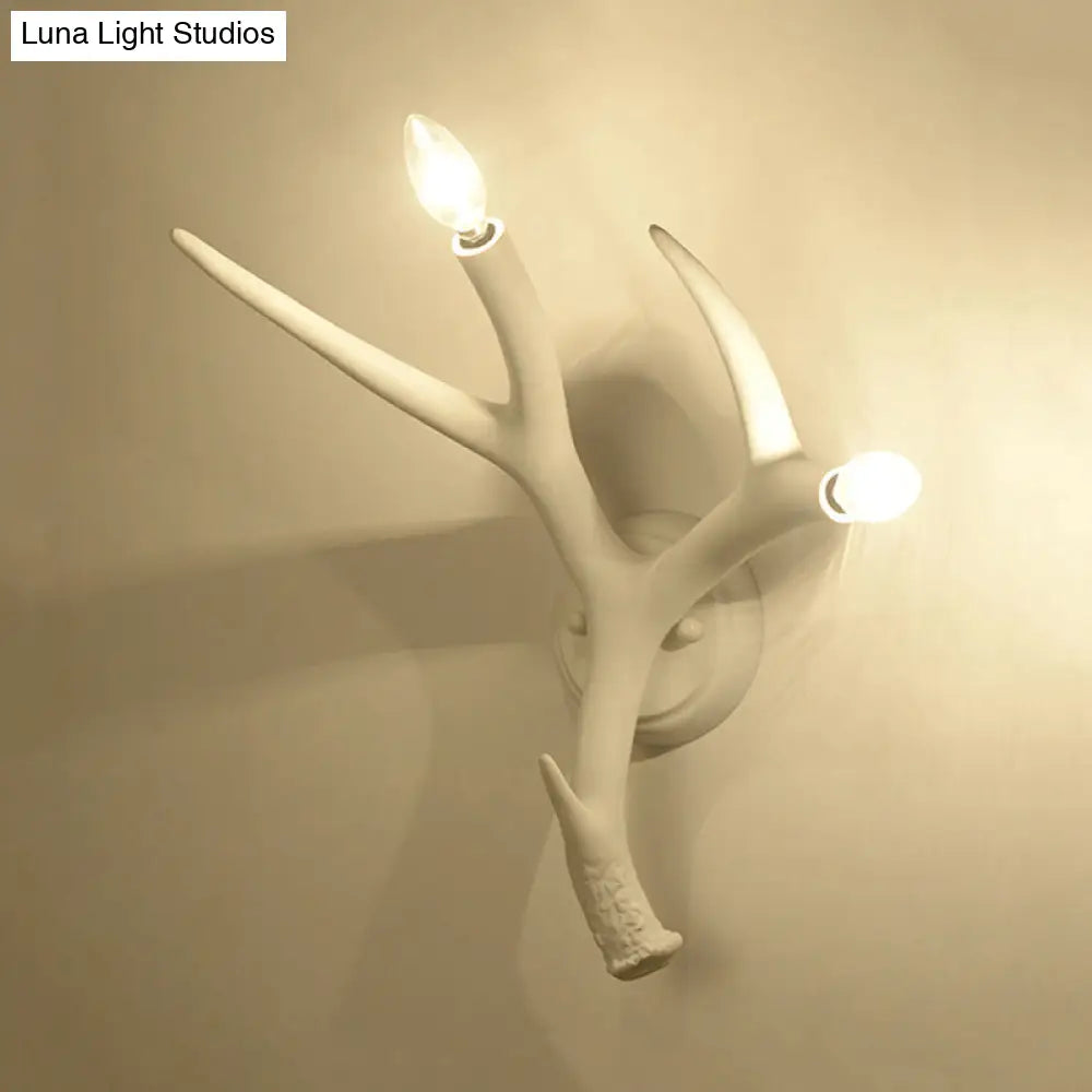 DecorBites™ Contemporary Resin Antler Wall Sconce - 2 Lights, White - Ideal for Restaurants