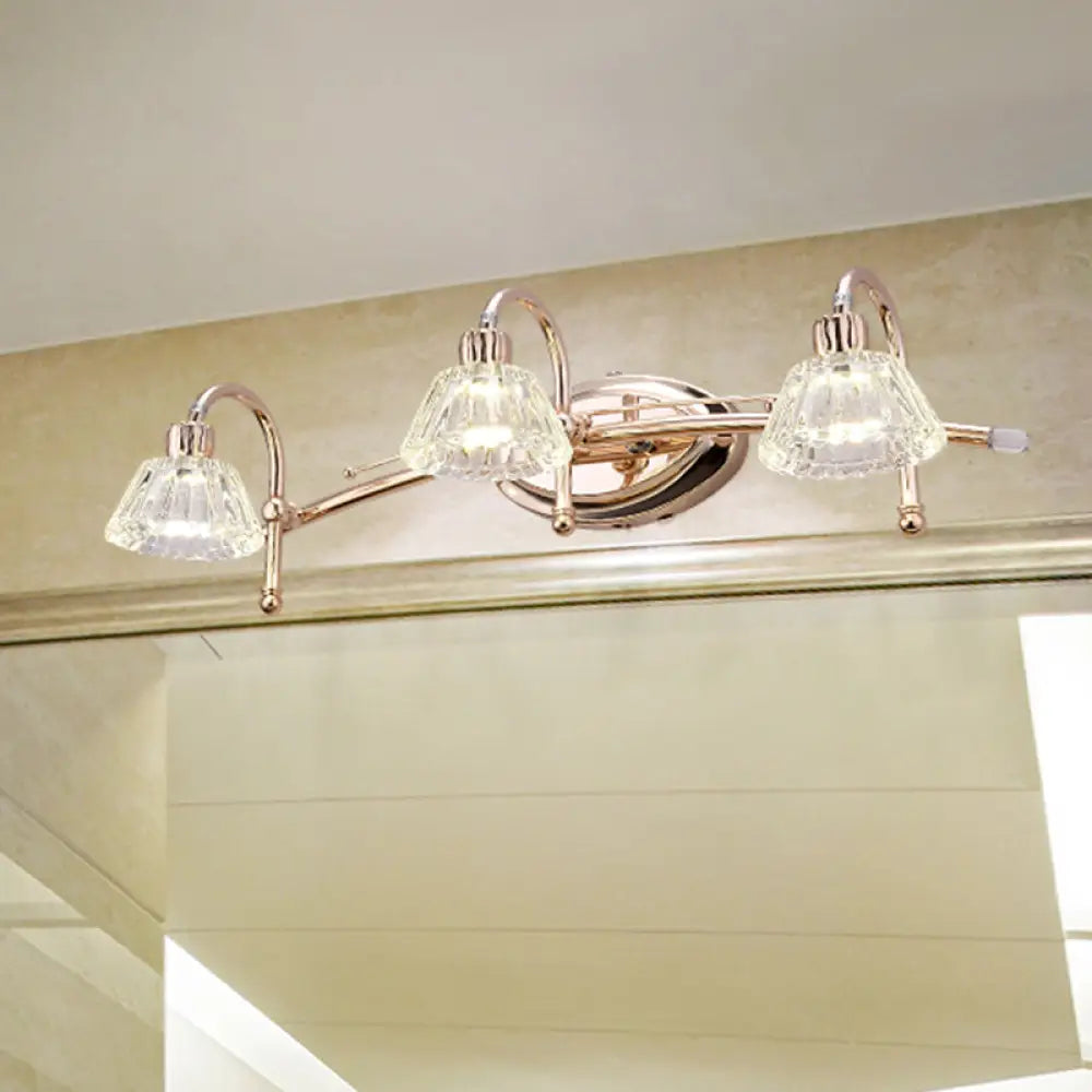 DecorBites™ Contemporary Rose Gold Wall Vanity Light with Crystal Shade - 2/3 Bulbs