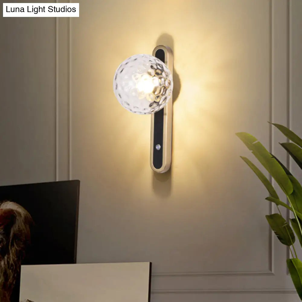 DecorBites™ Contemporary Round Wall Lamp - Clear Dimpled Glass, 1 Bulb Sconce Light for Living Room